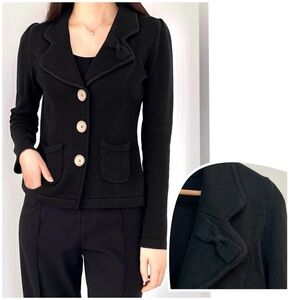 TWIK | Black Button-down Cotton Cardigan with Bow Accent
